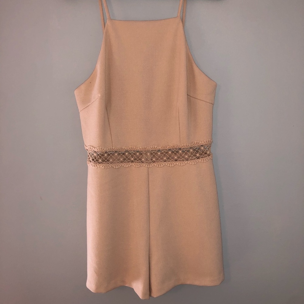 Beige Embroider Peek-a-boo waist Romper